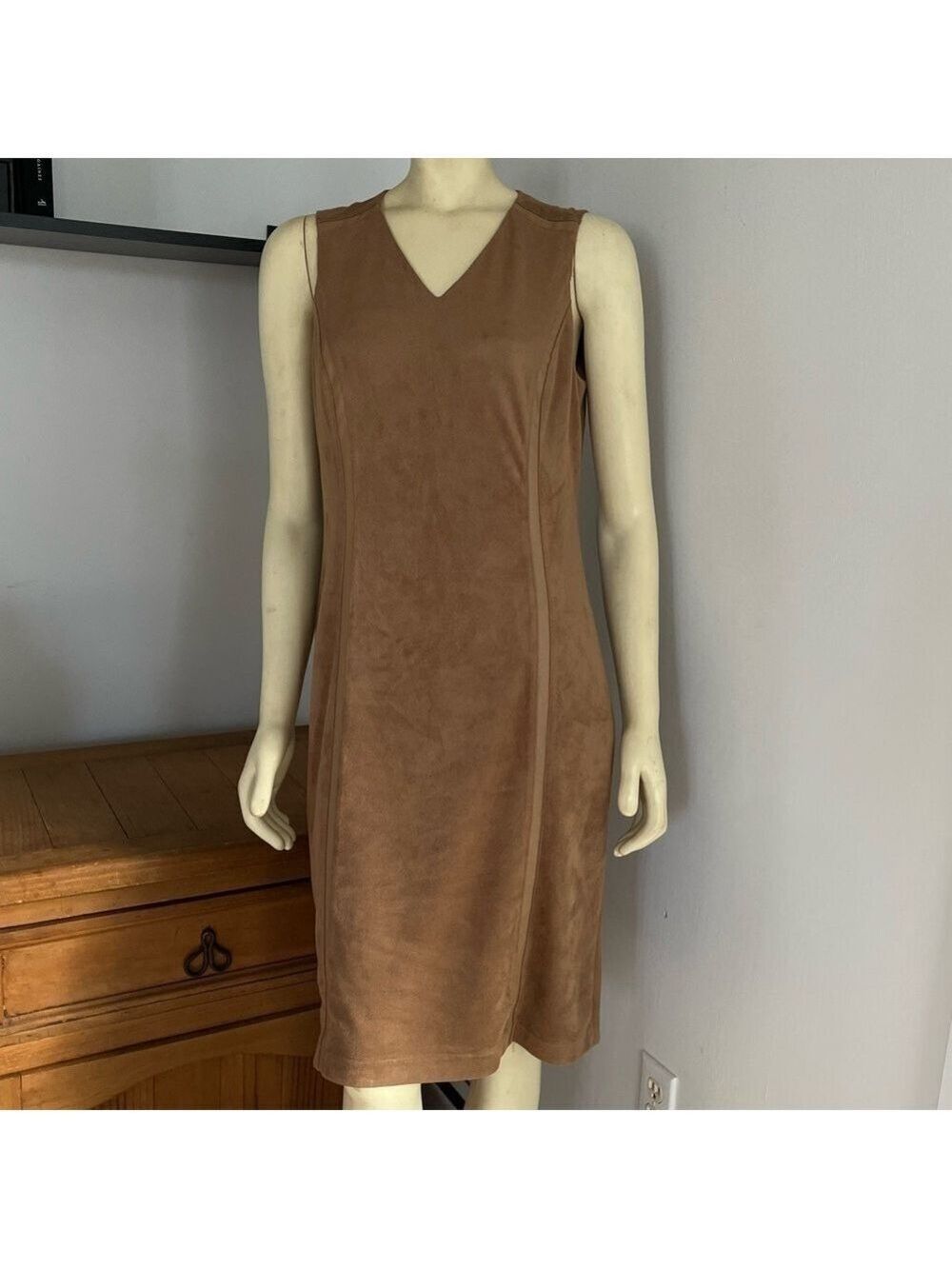 J.McLaughlin Women’s Dominique Faux Suede Brown Sleeveless Sheath Dress M
